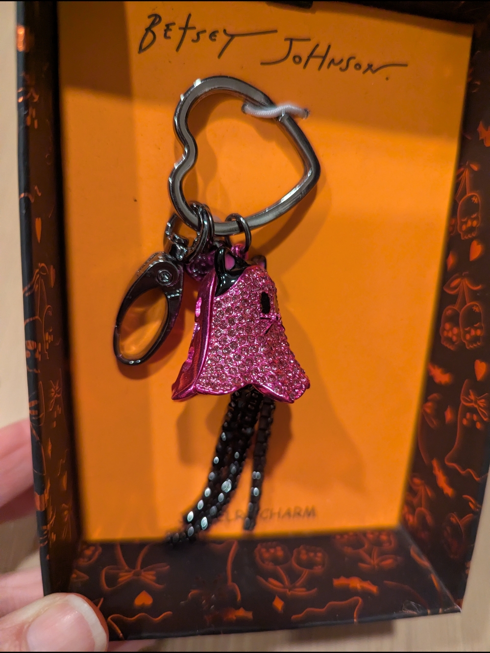 Betsey Johnson Pink Crystal Kitten Ghost Keychain Bag Charm - Picture 6 of 7